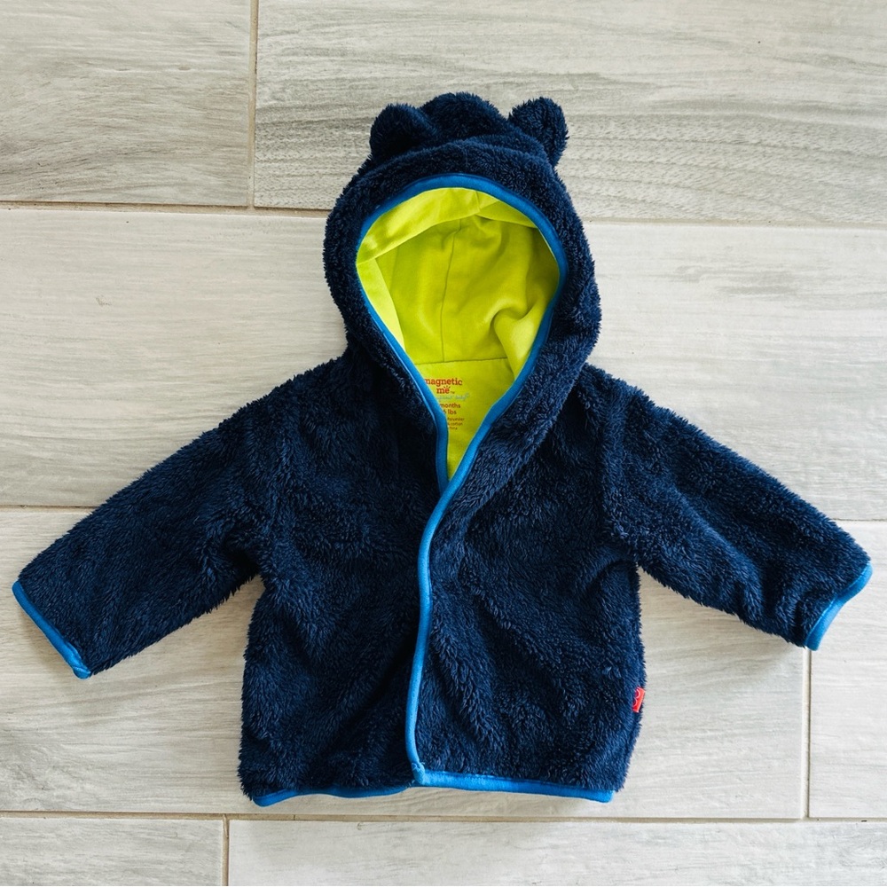 Magnetic Me Navy Blue Fleece Hoodie with Lime Green Lining and Blue Trim